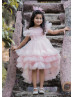 Light Pink Tulle Pearls Beaded High Low Flower Girl Dress